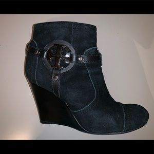 Tory Burch Black Suede Wedge Booties Size 6